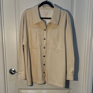 Dear John Cream Yara Faux Leather Accent Shirt Jacket Size L Buttery Soft